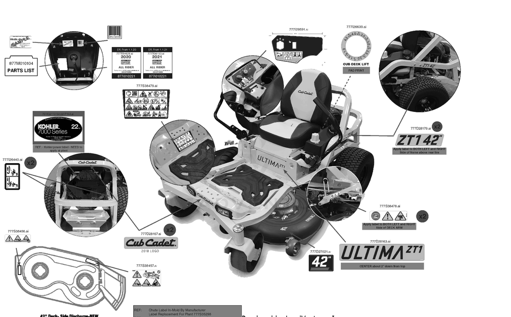 Label Map Diagram and Parts List for ZT1-42KH (17CS010)(2021) Cub Cadet Lawn Tractor